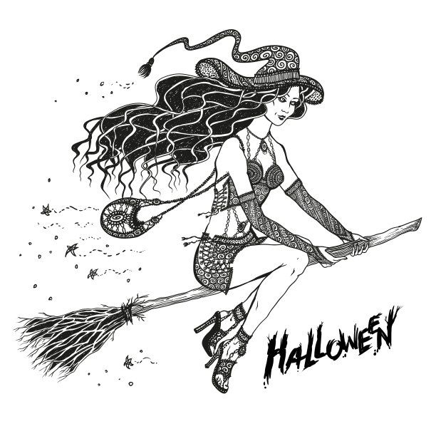 扫帚上的女巫优雅时尚图片下载