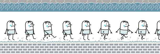 卡通行走的寒冷和潮湿的人图片下载