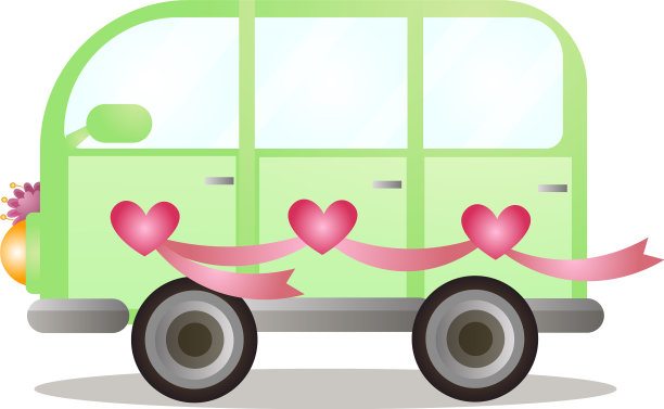 绿色多彩的面包车刚刚结了婚图片下载