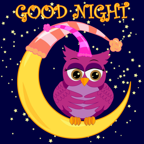 一只可爱的卡通粉色猫头鹰，戴着睡帽图片下载