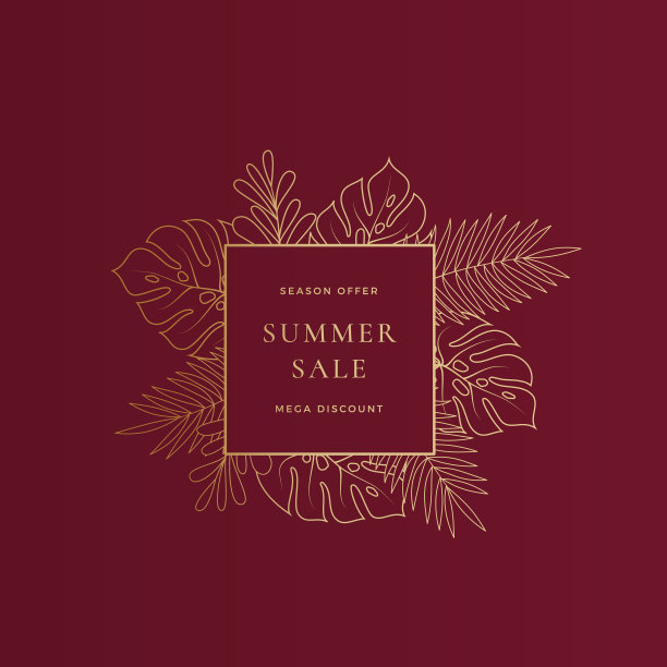 Square monstera热带叶夏季促销卡图片下载