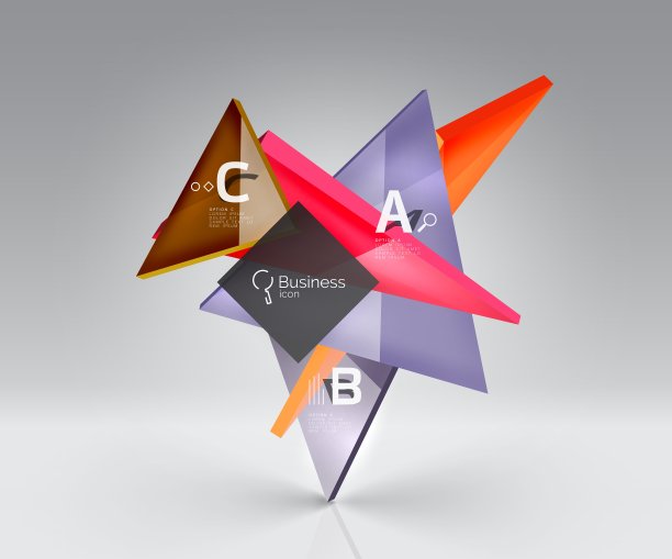 三维空间上的彩色光泽玻璃三角形图片下载