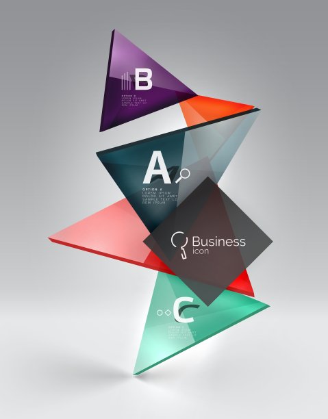 三维空间上的彩色光泽玻璃三角形图片下载