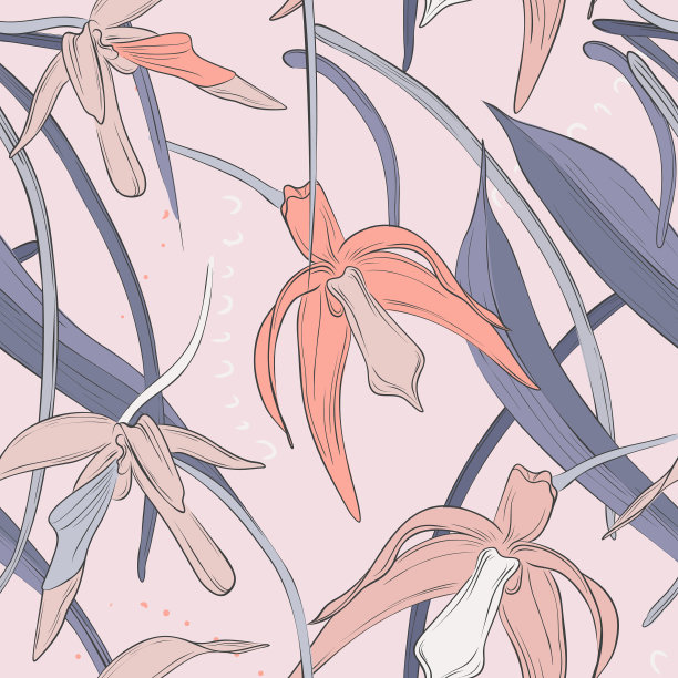 热带兰花棕榈叶丛林背景图片下载