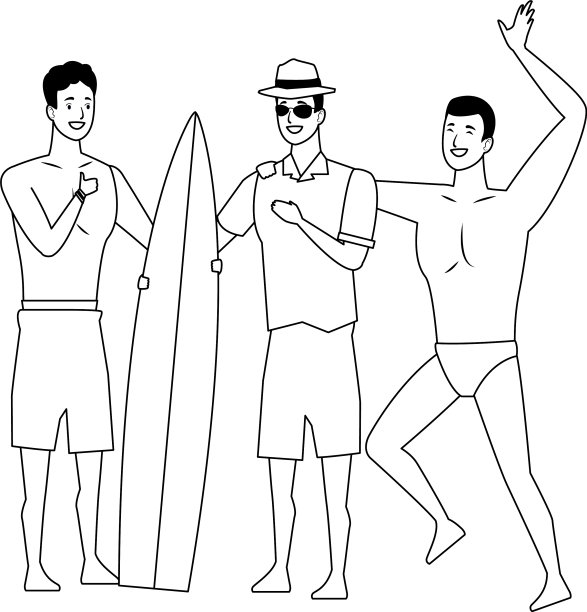 年轻人和夏天的卡通在黑色和图片下载