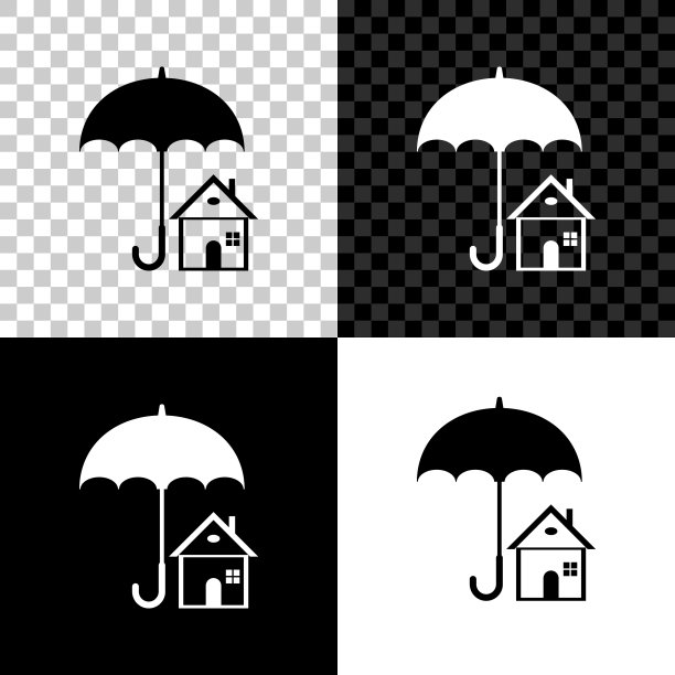 黑白色雨伞房屋图标图片下载