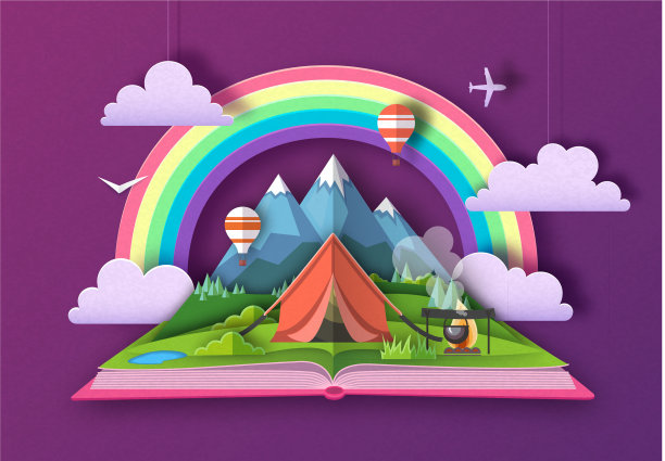 用山水画打开童话书图片下载