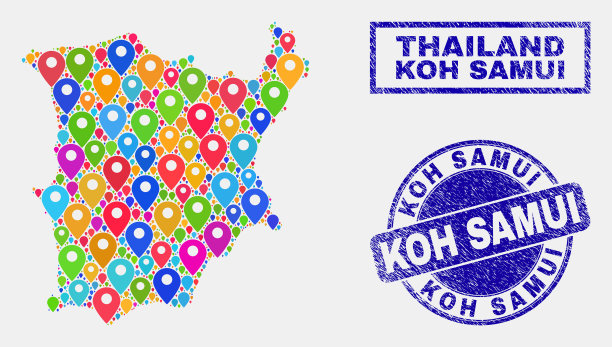 地图指针拼贴koh苏梅岛地图和垃圾图片下载