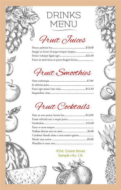 水果饮料菜单的速成果汁图片下载