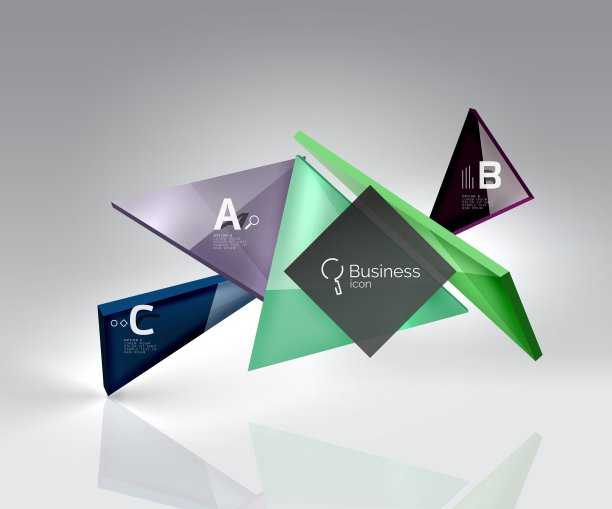 三维空间上的彩色光泽玻璃三角形图片下载