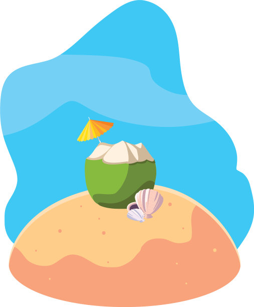 夏日沙滩与椰子鸡尾酒的场景图片下载