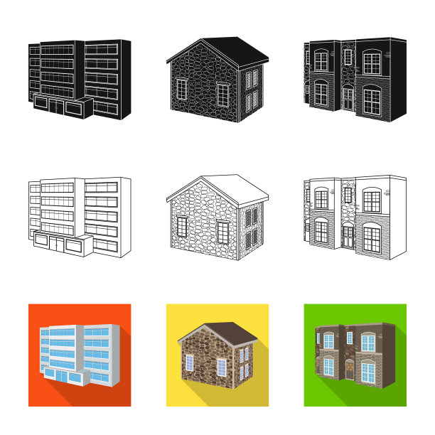 孤立的物体立面和住宅符号图片下载