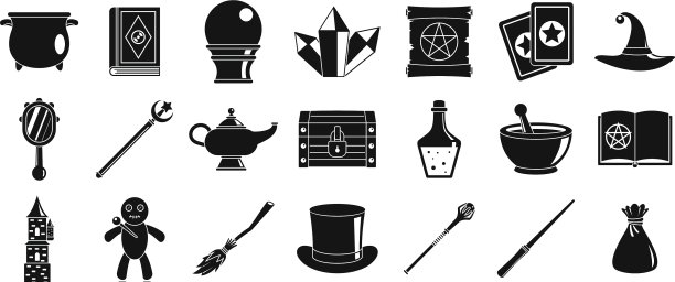 魔术师魔术工具图标设置简单风格图片下载
