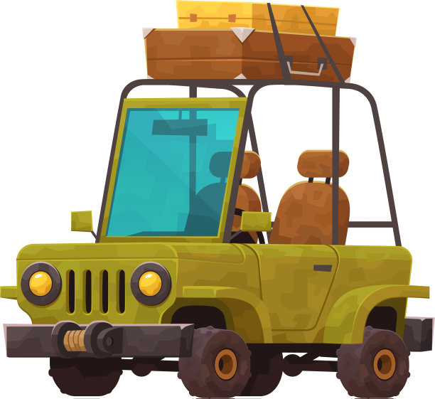 带着旅行箱的卡通小车图片下载