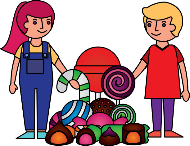 小男孩和小女孩用巧克力做糖果图片下载