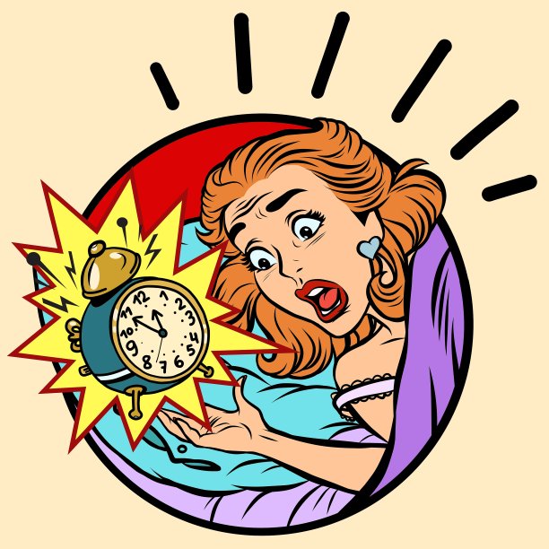 漫画女孩从闹钟中醒来图片下载