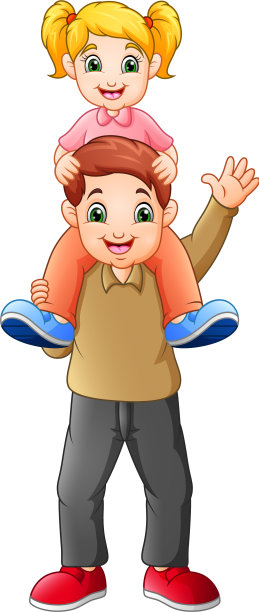 可爱的女孩坐在他父亲的肩膀上图片下载