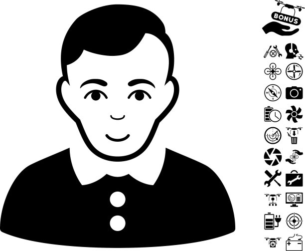 男孩图标与飞行无人机工具奖金图片下载