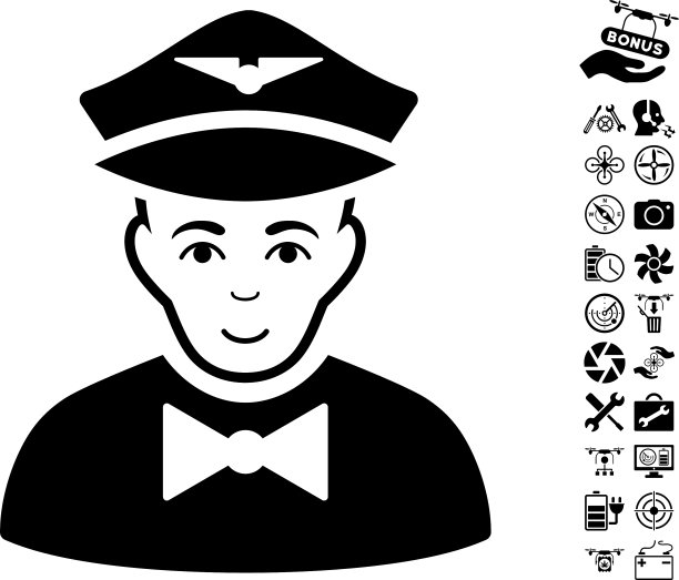 航空乘务员与飞行无人机工具图标奖金图片下载