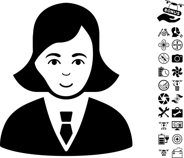 商业女性图标与飞行无人机工具奖金图片下载