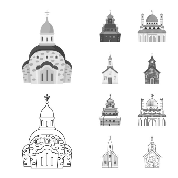 孤立物崇拜和寺庙符号集图片下载