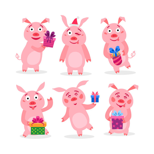 用圣诞礼物装圣诞猪图片下载