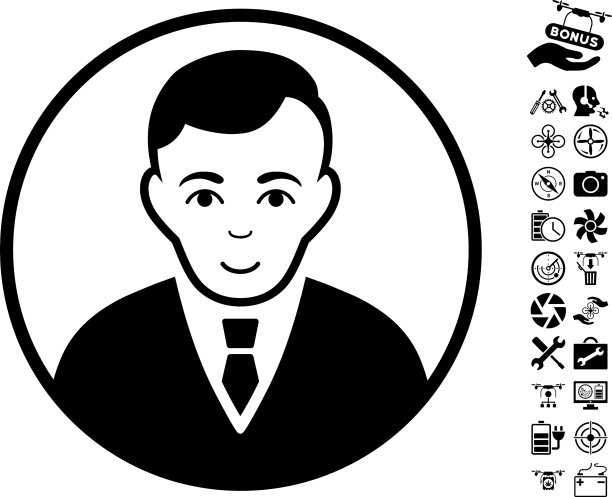 圆形的绅士与飞行无人机工具图标图片下载