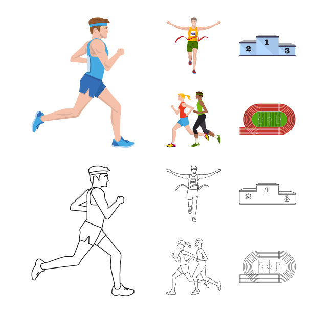 设计运动和优胜标志套装图片下载