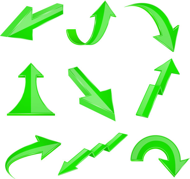 绿色弯曲箭头闪亮的3d图标图片下载