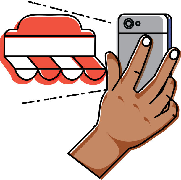 手持智能手机与市场帐篷图片下载