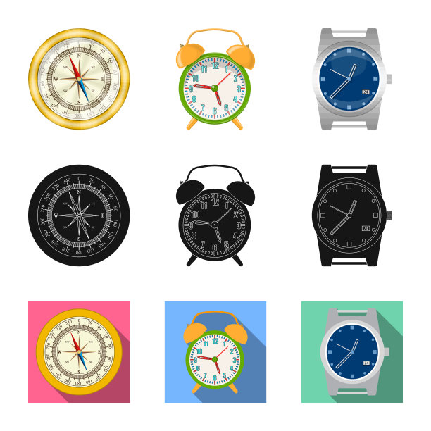 隔离对象时钟和时间符号集图片下载