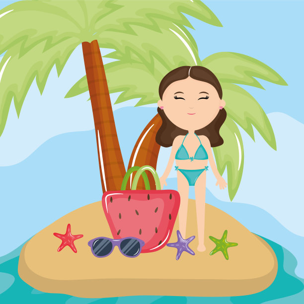 海滩上穿着泳衣的美女图片下载