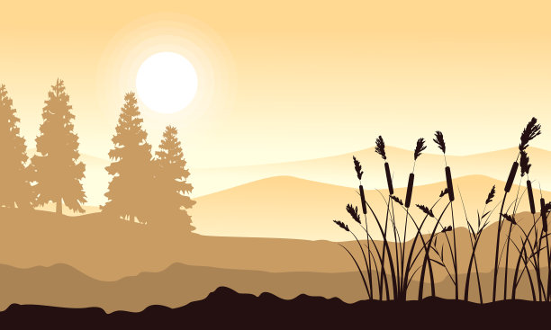 山的剪影与草景观图片下载