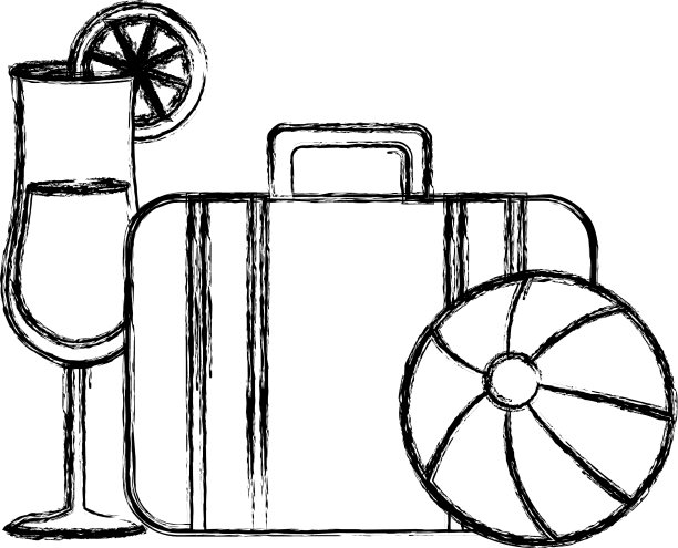 带着气球沙滩和鸡尾酒的手提箱旅行图片下载