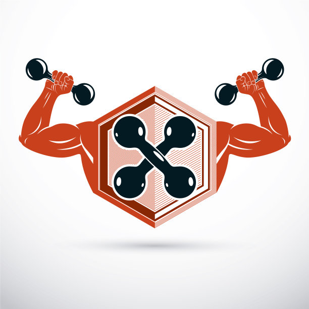 强壮的男人用二头肌举起哑铃图片下载