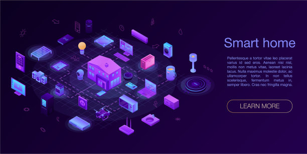 智能住宅概念旗帜等距风格图片下载