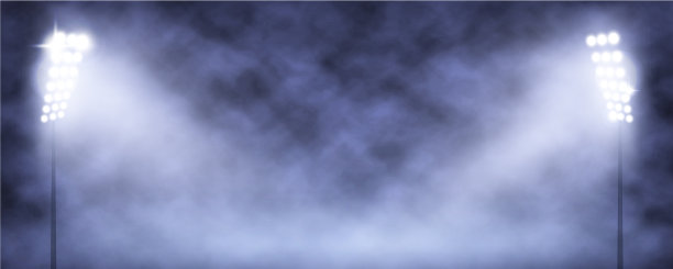 灯光塔在夜间体育场的烟雾图片下载