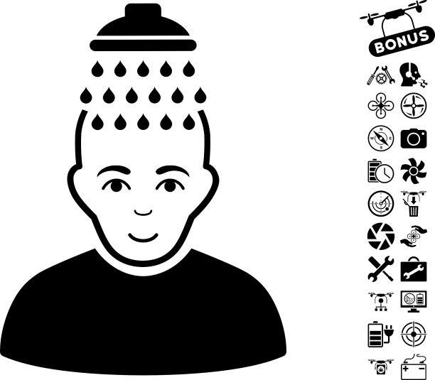 头部淋浴图标与直升机工具奖金图片下载