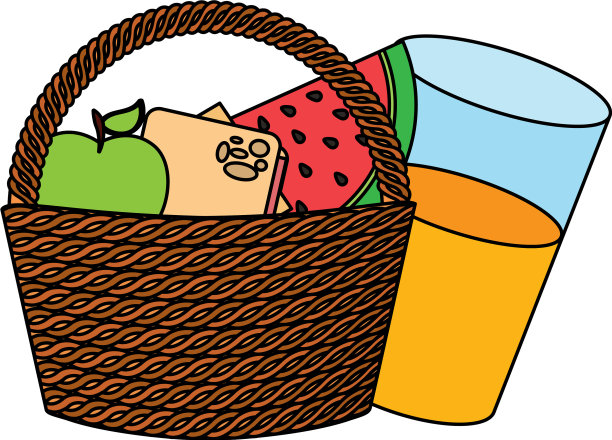 柳条篮子水果和果汁食物野餐图片下载