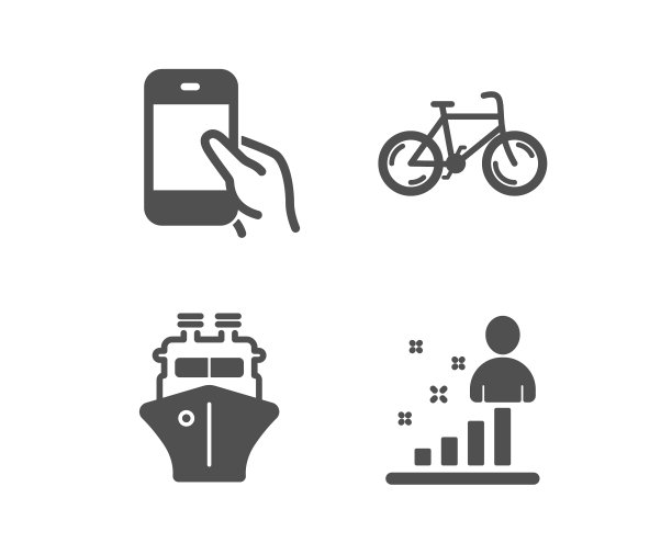 船自行车和持有智能手机图标统计图片下载
