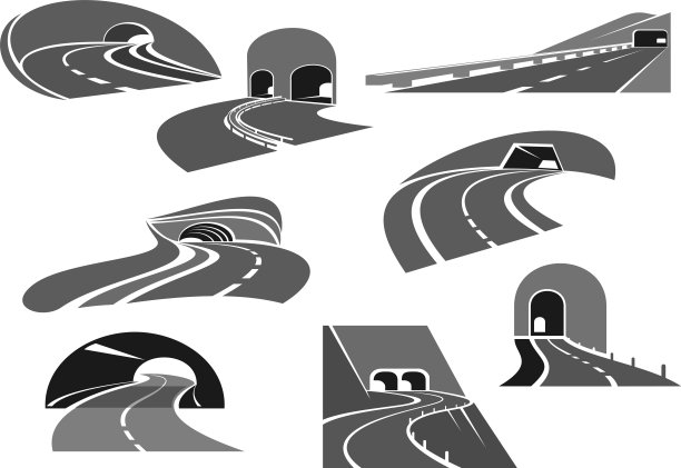 包含高速公路和快速路的公路隧道图标集图片下载