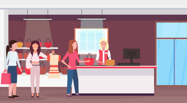 女顾客排队到收银台图片下载
