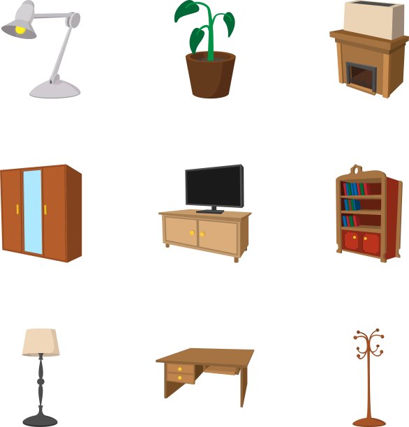 家具图标设置卡通风格图片下载