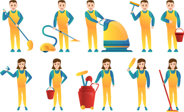 清洁设备图标设置卡通风格图片下载