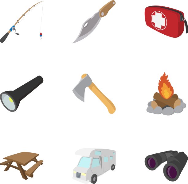 度假在森林图标设置卡通风格图片下载