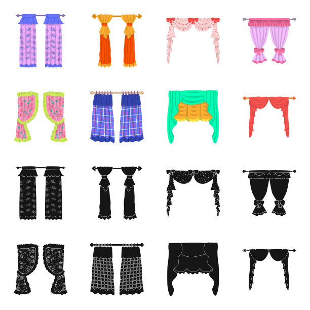 设计窗帘和窗帘图标集图片下载