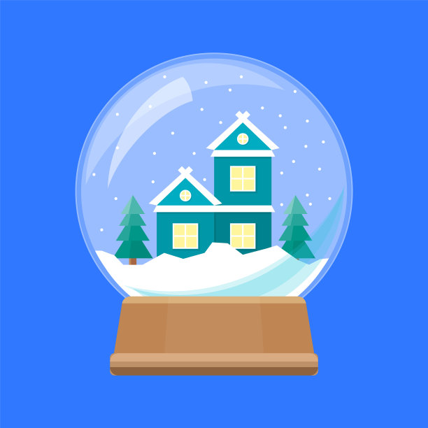 卡通雪花地球仪与家庭建筑图片下载
