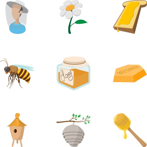 养蜂图标设置卡通风格图片下载