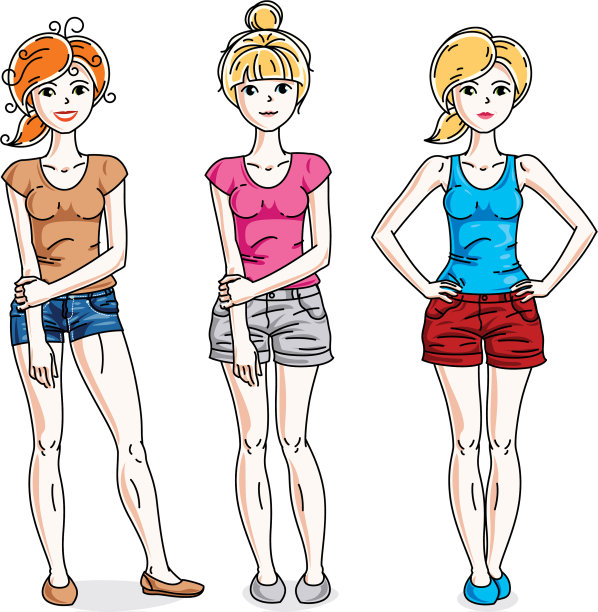 迷人的年轻女子群站穿着图片下载
