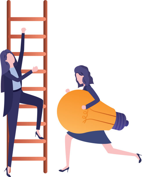 有楼梯和灯泡的女商人图片下载